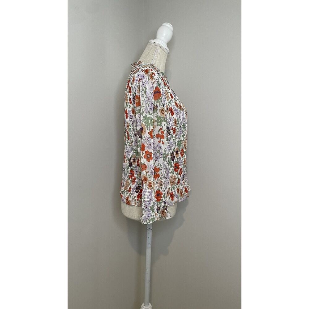 Veronica Beard Kali Top Multicolor Floral Print Smocked Spring Designer Size 10 - Picture 2 of 12
